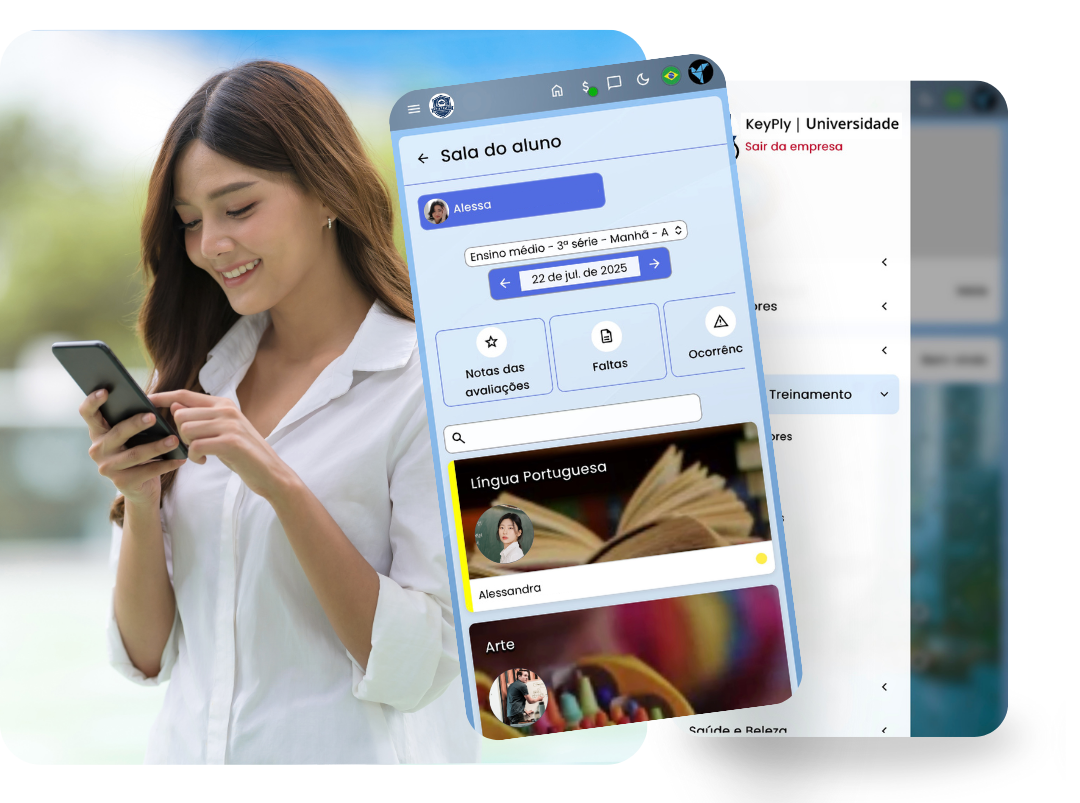 Usuária utilizando o app KeyPly
